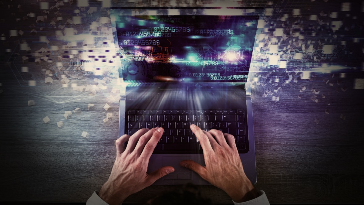 laptop and hands