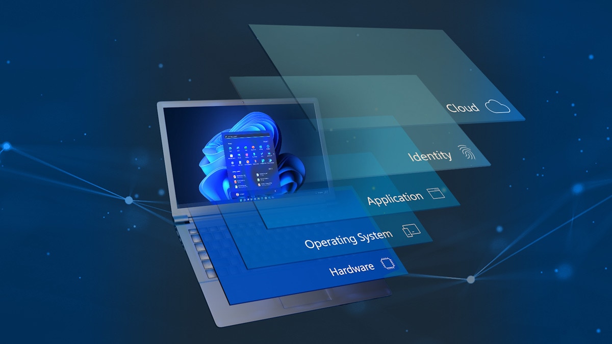 Windows 11 Laptop with security illustration Windows 11 Laptop with security illustration