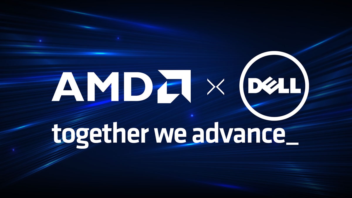 AMD and Dell Logos with blue background