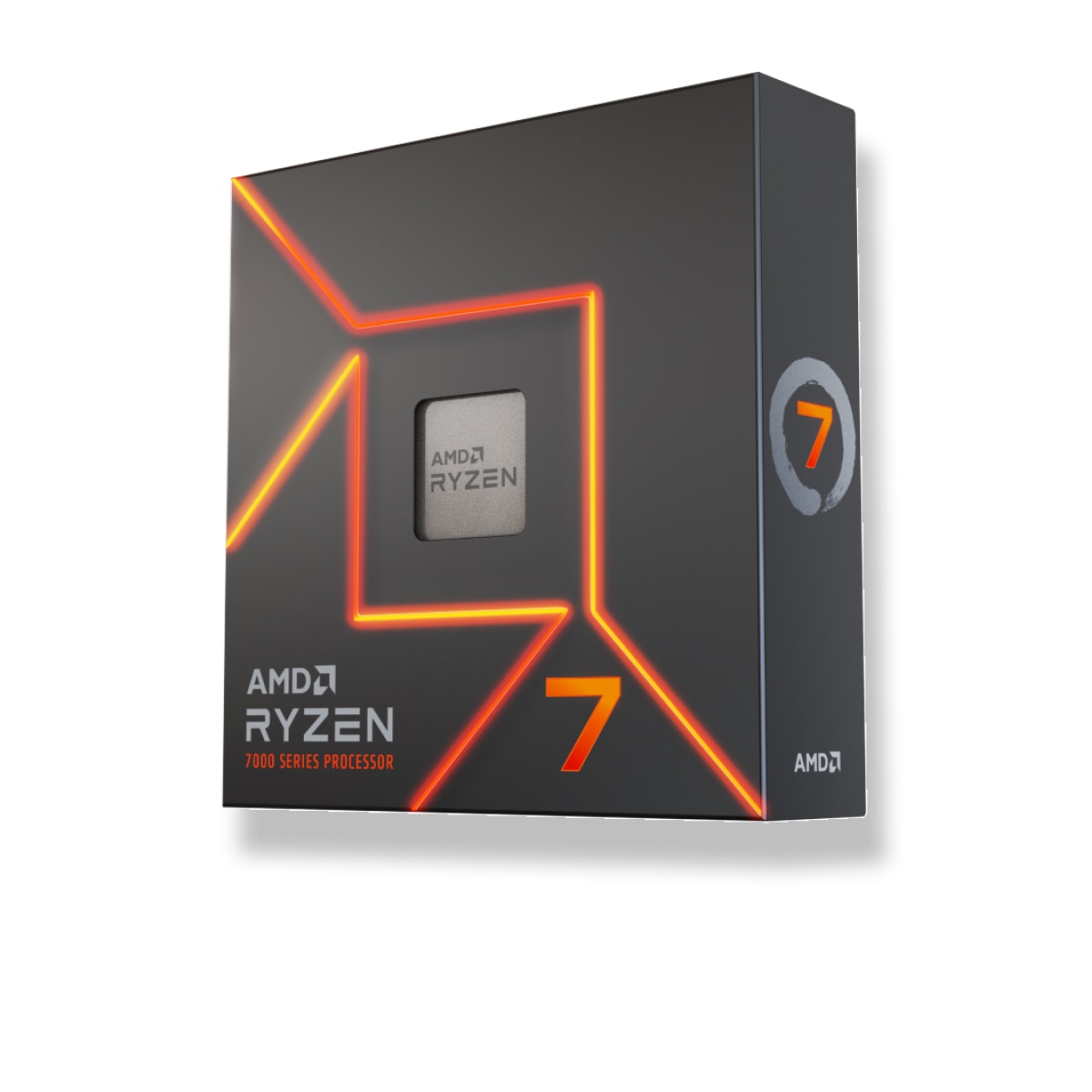 AMD RYZEN 7950X 3D CPU 가 박스위에 놓인 모습