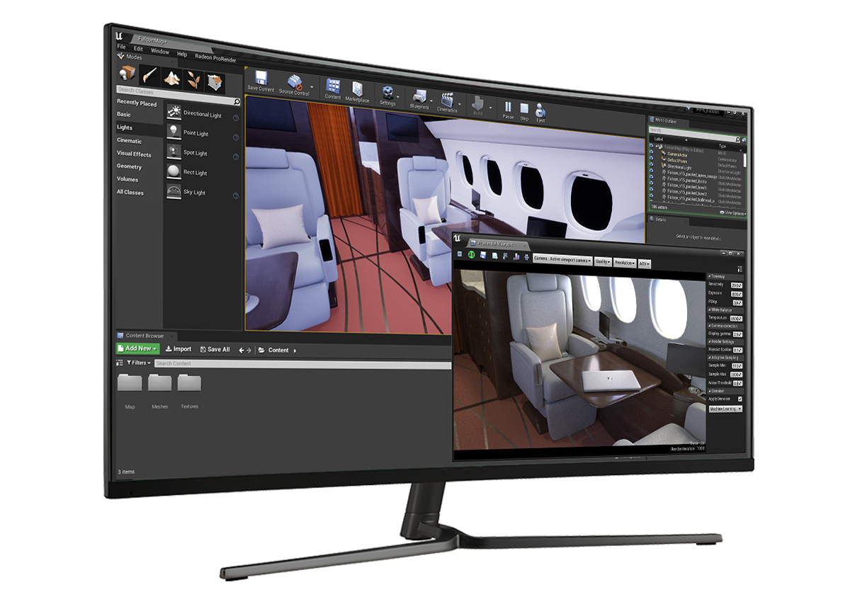 Monitor Showing AMD Radeon™ ProRender for Unreal Engine