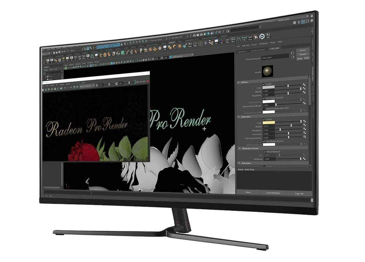 Monitor Showing AMD Radeon™ ProRender for Autodesk® Maya® Monitor Showing AMD Radeon™ ProRender for Autodesk® Maya®