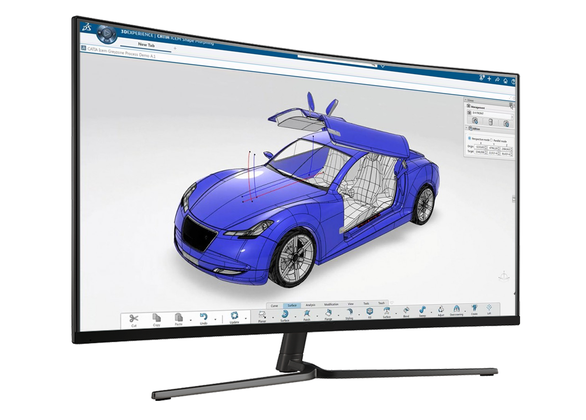Monitor showing Dassault Systemes software