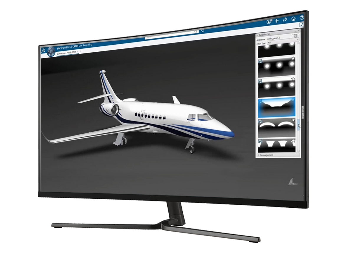 Monitor showing Dassault Systemes software