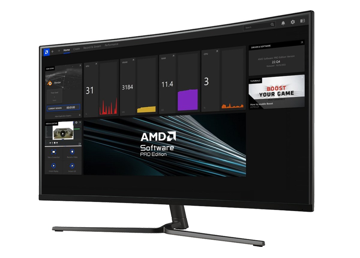 Monitor showing AMD Software: PRO Edition