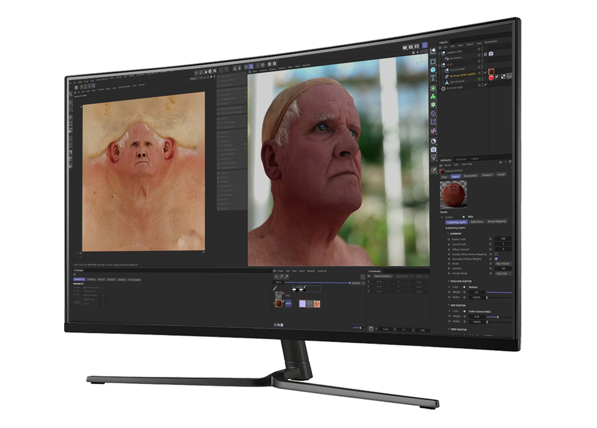 Monitor showing Cinema 4d Software screenshot