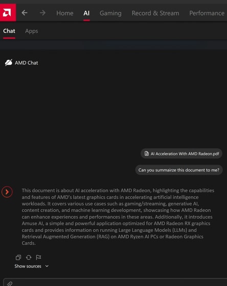AMD Chat screenshot of Analyzing Documents AMD Chat screenshot of Analyzing Documents