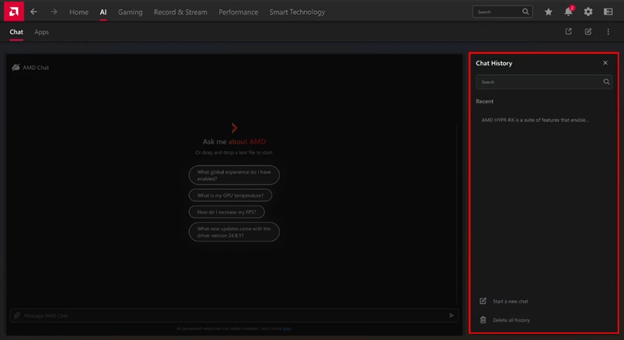 AMD Chat screenshot of Chat History AMD Chat screenshot of Chat History