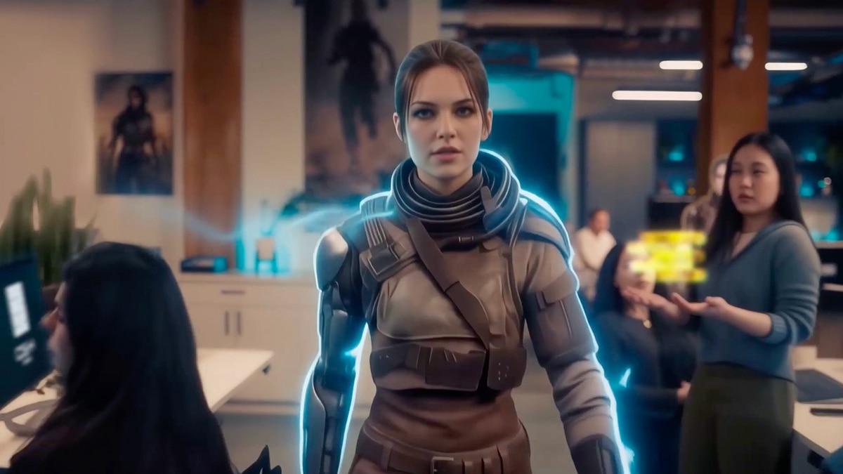 Futuristic woman in office with glowing accents; text reads “See How Faster Performance Elevates Customer Experiences”