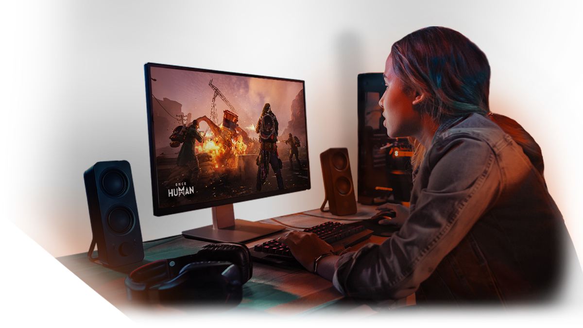 female gamer with Once Human screen female gamer with Once Human screen